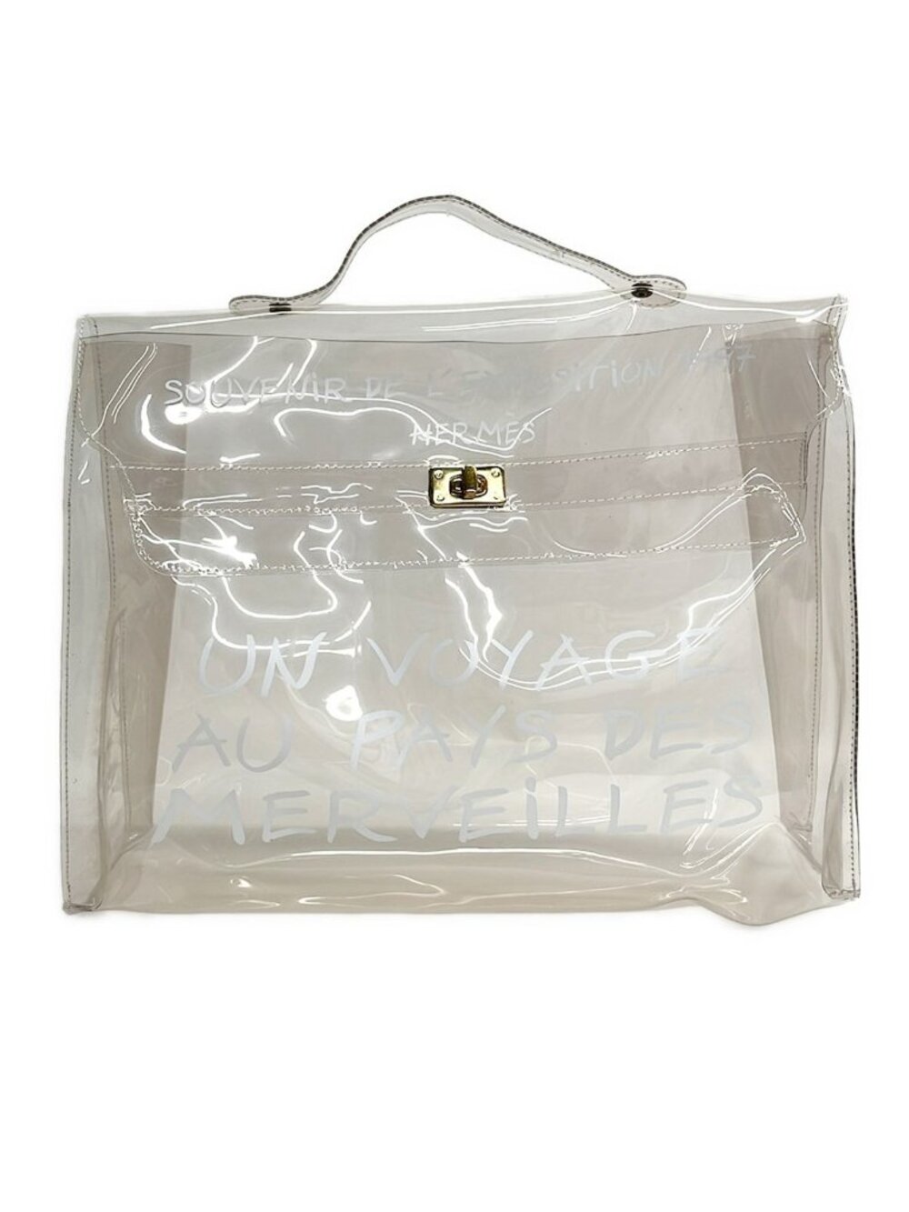 Hermes Handbag Vinyl Kelly Clear Journey to Wonderland Exhibition Souvenir Gold